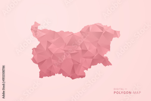 Bulgaria Map - Polygon Style Vector Illustration in Soft Pink Valentine Theme, Low Poly Geometric Design, Isolated on Pastel Background.