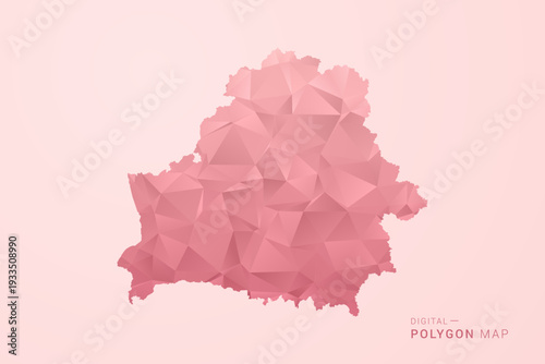 Belarus Map - Polygon Style Vector Illustration in Soft Pink Valentine Theme, Low Poly Geometric Design, Isolated on Pastel Background.