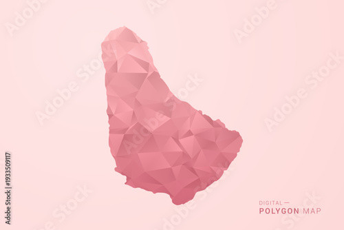 Barbados Map - Polygon Style Vector Illustration in Soft Pink Valentine Theme, Low Poly Geometric Design, Isolated on Pastel Background.