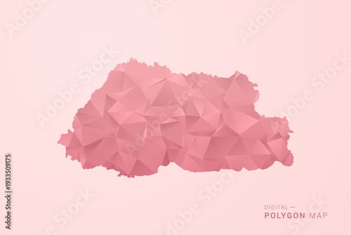 Bhutan Map - Polygon Style Vector Illustration in Soft Pink Valentine Theme, Low Poly Geometric Design, Isolated on Pastel Background.