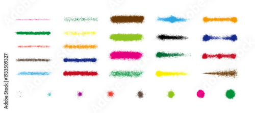 スプレーブラシカラーセット グランジベクター素材｜Spray Brush Set – Grunge Splatter Lines and Dots Texture Vector