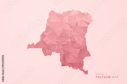 Democratic Republic of the Congo Map - Polygon Style Vector Illustration in Soft Pink Valentine Theme, Low Poly Geometric Design, Isolated on Pastel Background.