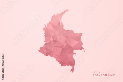 Colombia Map - Polygon Style Vector Illustration in Soft Pink Valentine Theme, Low Poly Geometric Design, Isolated on Pastel Background.