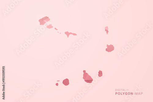 Cabo Verde Map - Polygon Style Vector Illustration in Soft Pink Valentine Theme, Low Poly Geometric Design, Isolated on Pastel Background.