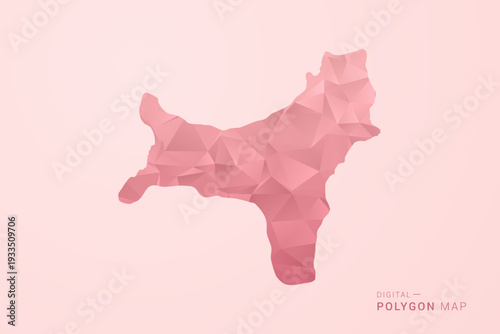 Christmas Island Map - Polygon Style Vector Illustration in Soft Pink Valentine Theme, Low Poly Geometric Design, Isolated on Pastel Background.
