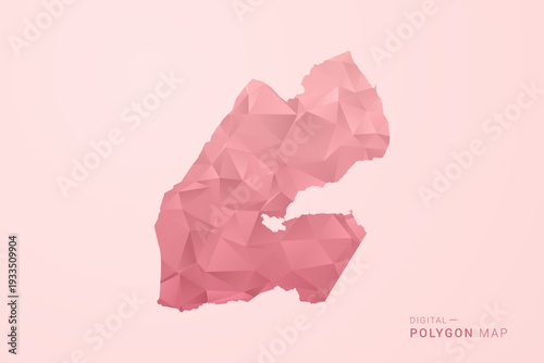Djibouti Map - Polygon Style Vector Illustration in Soft Pink Valentine Theme, Low Poly Geometric Design, Isolated on Pastel Background.
