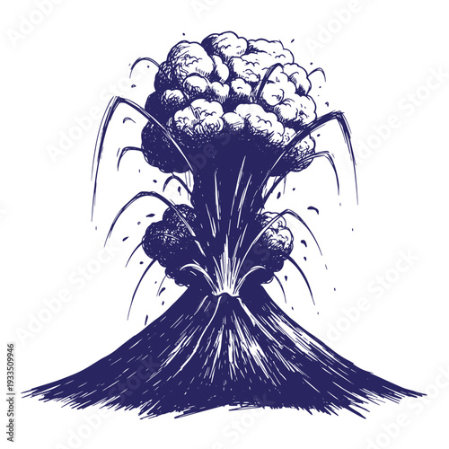 illustration of a volcanic eruption with a large cloud of smoke and ash  volcanic activity  geological wonder