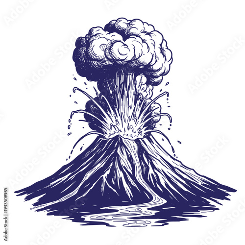 illustration of a volcano erupting with a large cloud of smoke and ash  volcanic activity  geological event