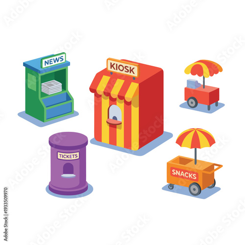 Collection of various kiosks and carts.
