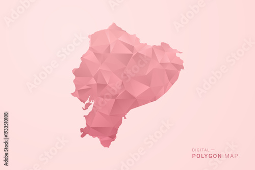 Ecuador Map - Polygon Style Vector Illustration in Soft Pink Valentine Theme, Low Poly Geometric Design, Isolated on Pastel Background.