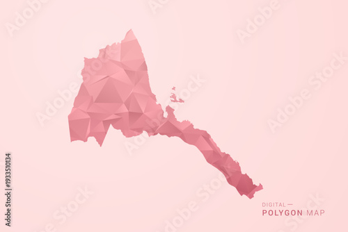 Eritrea Map - Polygon Style Vector Illustration in Soft Pink Valentine Theme, Low Poly Geometric Design, Isolated on Pastel Background.