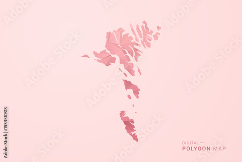 Faroe Islands Map - Polygon Style Vector Illustration in Soft Pink Valentine Theme, Low Poly Geometric Design, Isolated on Pastel Background.