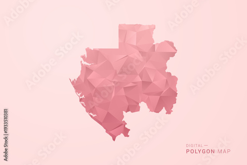 Gabon Map - Polygon Style Vector Illustration in Soft Pink Valentine Theme, Low Poly Geometric Design, Isolated on Pastel Background.