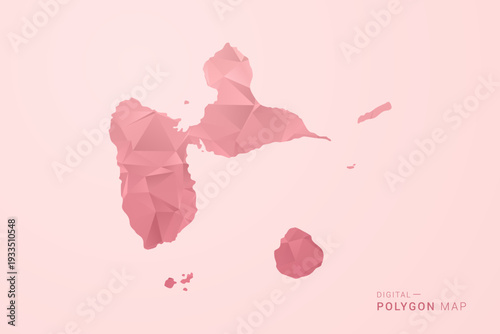 Guadeloupe Map - Polygon Style Vector Illustration in Soft Pink Valentine Theme, Low Poly Geometric Design, Isolated on Pastel Background.
