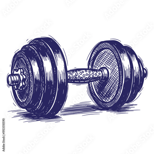 sketch of a dumbbell with weights on both ends for exercising and strength training at gym  closeup