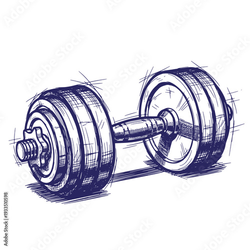 sketch of a dumbbell with weights on either end for strength training and exercise