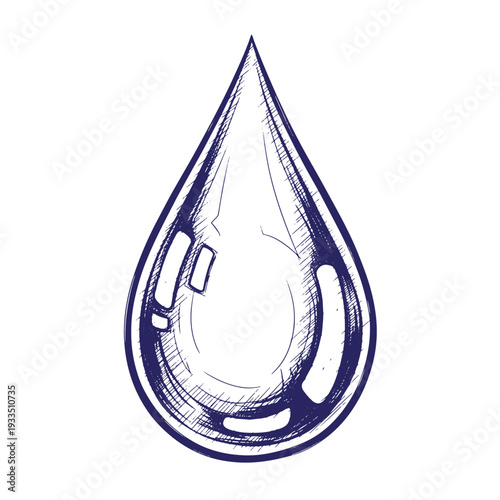 sketchstyle illustration of a single teardrop shape with dark blue outline and shading on white background