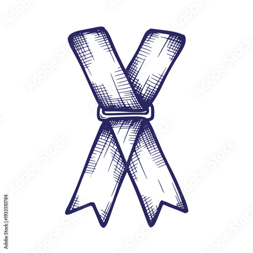 Tied ribbons with belt in vintage style crossed over each other  decorative element