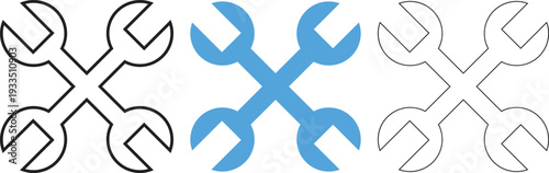 Three Crossed Wrenches Black White Blue spanner tool