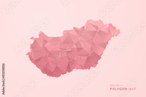 Hungary Map - Polygon Style Vector Illustration in Soft Pink Valentine Theme, Low Poly Geometric Design, Isolated on Pastel Background.