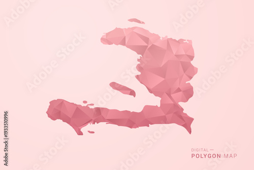 Haiti Map - Polygon Style Vector Illustration in Soft Pink Valentine Theme, Low Poly Geometric Design, Isolated on Pastel Background.