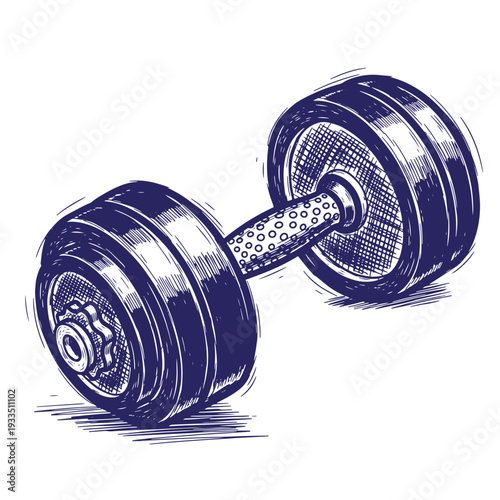 weightlifting dumbbell with textured handle and heavy metal plates for strength training and exercise equipment