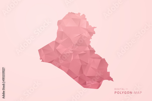 Iraq Map - Polygon Style Vector Illustration in Soft Pink Valentine Theme, Low Poly Geometric Design, Isolated on Pastel Background.