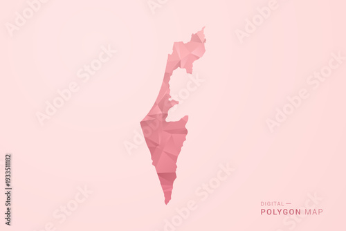 Palestine Map - Polygon Style Vector Illustration in Soft Pink Valentine Theme, Low Poly Geometric Design, Isolated on Pastel Background.