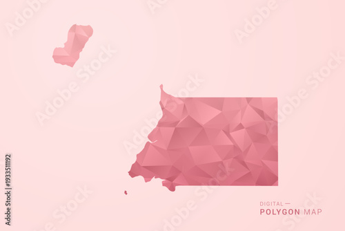 Equatorial Guinea Map - Polygon Style Vector Illustration in Soft Pink Valentine Theme, Low Poly Geometric Design, Isolated on Pastel Background.