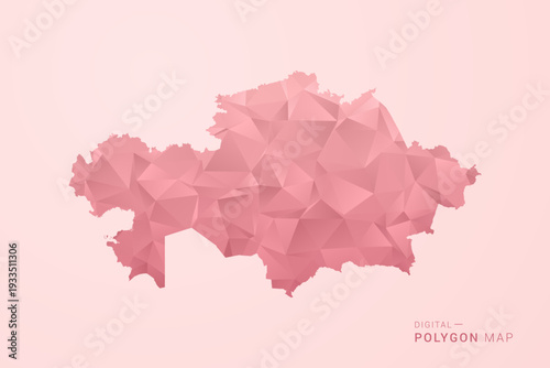 Kazakhstan Map - Polygon Style Vector Illustration in Soft Pink Valentine Theme, Low Poly Geometric Design, Isolated on Pastel Background.