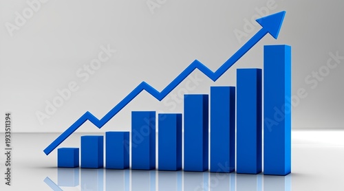 3D bar graph showing upward trend with blue bars and arrow, illustrating business growth and success Free Download 3D bar graph showing upward trend with blue bars and arrow, illustrating business growth and success - GFXLoad