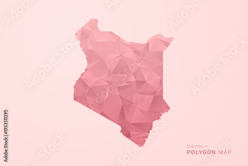 Kenya Map - Polygon Style Vector Illustration in Soft Pink Valentine Theme, Low Poly Geometric Design, Isolated on Pastel Background.