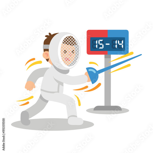 Fencing match with a young athlete in action.