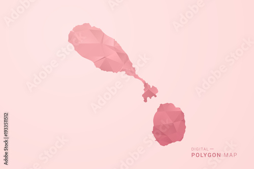 Saint Kitts and Nevis Map - Polygon Style Vector Illustration in Soft Pink Valentine Theme, Low Poly Geometric Design, Isolated on Pastel Background.