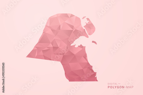 Kuwait Map - Polygon Style Vector Illustration in Soft Pink Valentine Theme, Low Poly Geometric Design, Isolated on Pastel Background.