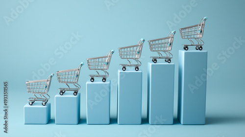 Rising Sales Growth Concept With Shopping Carts on Increasing Bar Charts for E‑Commerce Business