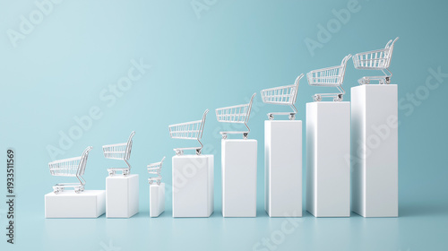 Rising Sales Growth Concept With Shopping Carts On Increasing Bar Charts For E‑Commerce And Retail Performance