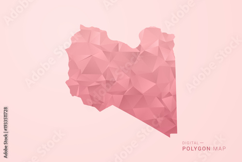 Libya Map - Polygon Style Vector Illustration in Soft Pink Valentine Theme, Low Poly Geometric Design, Isolated on Pastel Background.