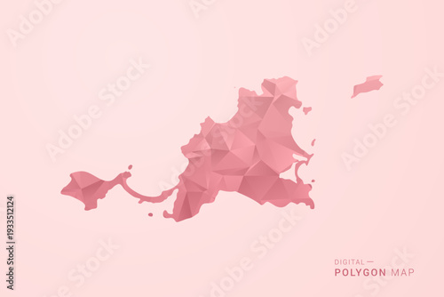 Saint Martin Map - Polygon Style Vector Illustration in Soft Pink Valentine Theme, Low Poly Geometric Design, Isolated on Pastel Background.
