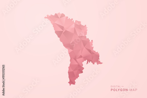 Moldova Map - Polygon Style Vector Illustration in Soft Pink Valentine Theme, Low Poly Geometric Design, Isolated on Pastel Background.