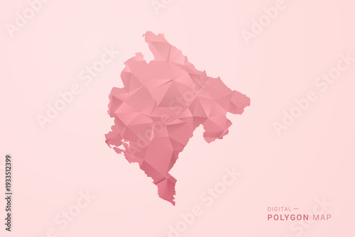 Montenegro Map - Polygon Style Vector Illustration in Soft Pink Valentine Theme, Low Poly Geometric Design, Isolated on Pastel Background.