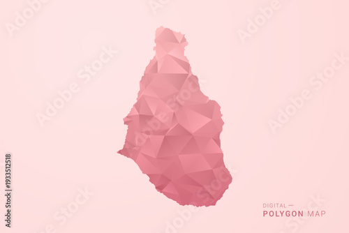 Montserrat Map - Polygon Style Vector Illustration in Soft Pink Valentine Theme, Low Poly Geometric Design, Isolated on Pastel Background.