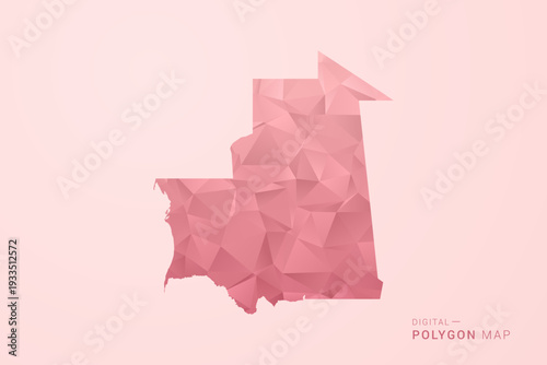 Mauritania Map - Polygon Style Vector Illustration in Soft Pink Valentine Theme, Low Poly Geometric Design, Isolated on Pastel Background.