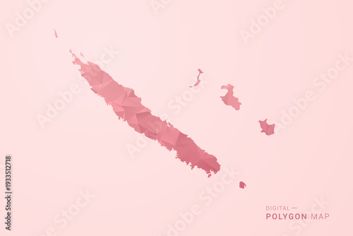New Caledonia Map - Polygon Style Vector Illustration in Soft Pink Valentine Theme, Low Poly Geometric Design, Isolated on Pastel Background.