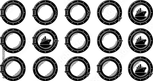 Porthole silhouette, Porthole svg, Cruise svg, Cruise ship svg, Boat porthole svg, Porthole clipart, Ship porthole clipart, Ship porthole window svg, Boat porthole silhouette set