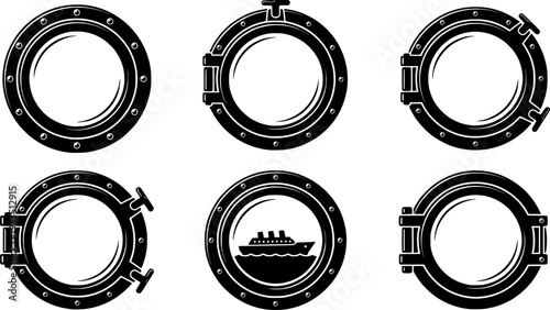 Porthole silhouette, Porthole svg, Cruise svg, Cruise ship svg, Boat porthole svg, Porthole clipart, Ship porthole clipart, Ship porthole window svg, Boat porthole silhouette set