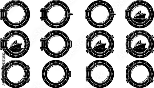 Porthole silhouette, Porthole svg, Cruise svg, Cruise ship svg, Boat porthole svg, Porthole clipart, Ship porthole clipart, Ship porthole window svg, Boat porthole silhouette set
