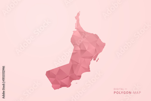 Oman Map - Polygon Style Vector Illustration in Soft Pink Valentine Theme, Low Poly Geometric Design, Isolated on Pastel Background.