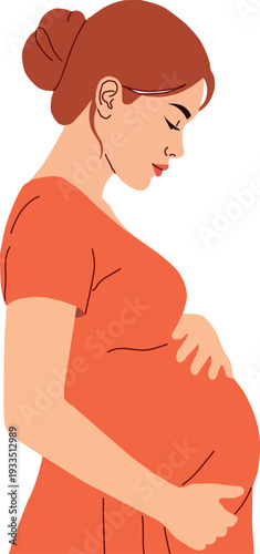 Pregnant woman holding belly mothers day illustration