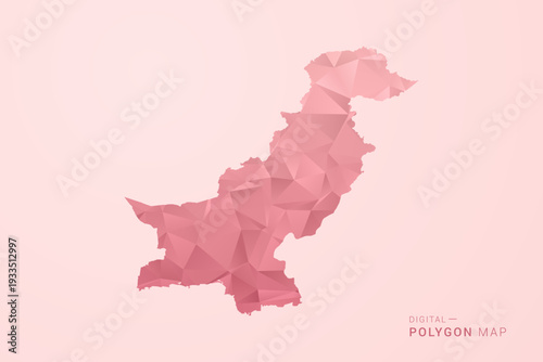 Pakistan Map - Polygon Style Vector Illustration in Soft Pink Valentine Theme, Low Poly Geometric Design, Isolated on Pastel Background.